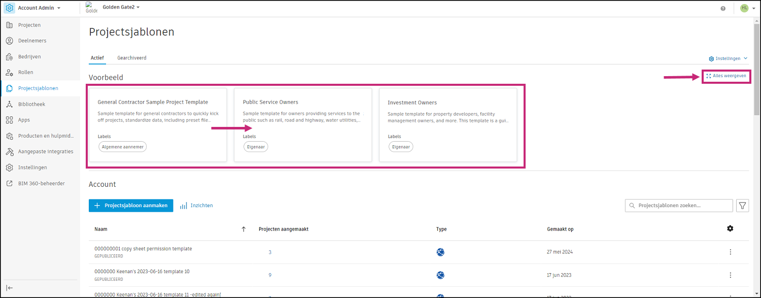 Voorbeelden van projecttemplates