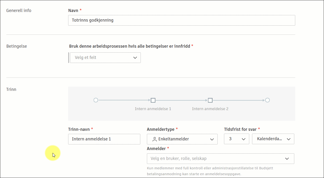 Eksempel på godkjenningsbetingelser