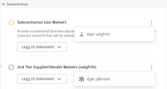 Valgfrie eller obligatoriske konfigurasjonsalternativer for samsvarskrav