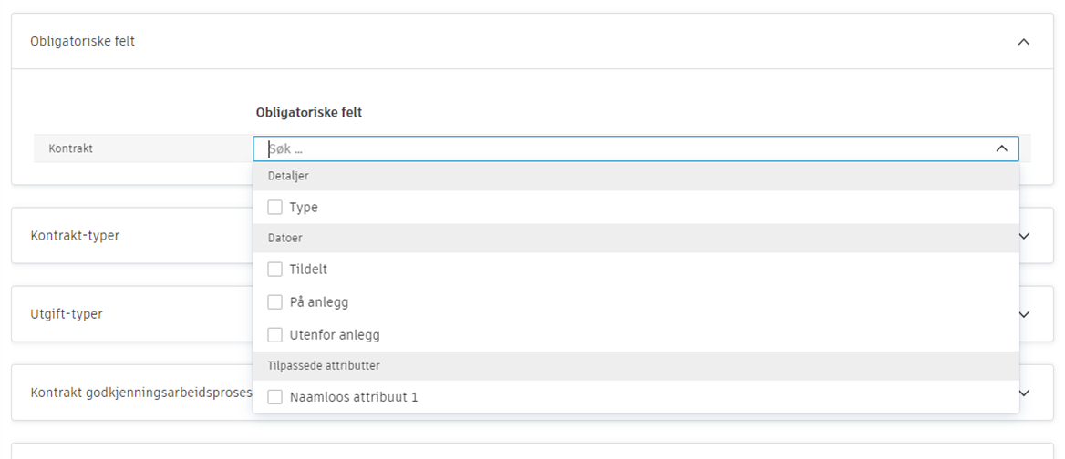 Obligatoriske felt for kontraktkonfigurasjon