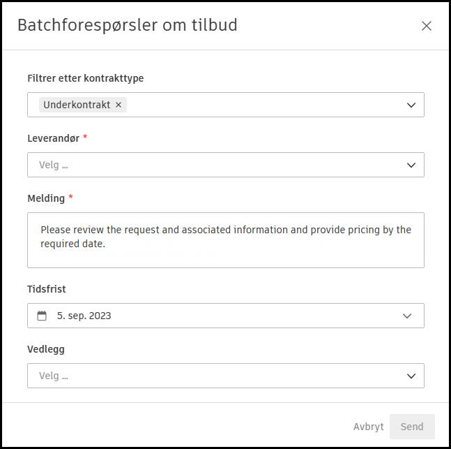Vindu for batchforespørsler om tilbud