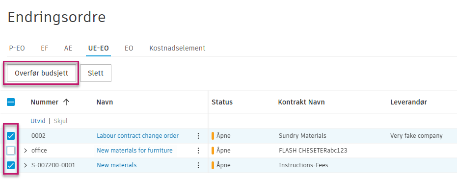 Eksempel på batchoverfør budsjett
