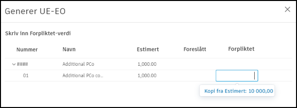 Kopier beløp for kostnadselement-knapp