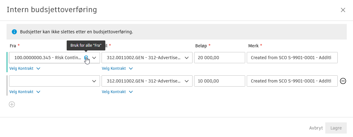 Eksempel på Kopier til alle "Fra"-knapp