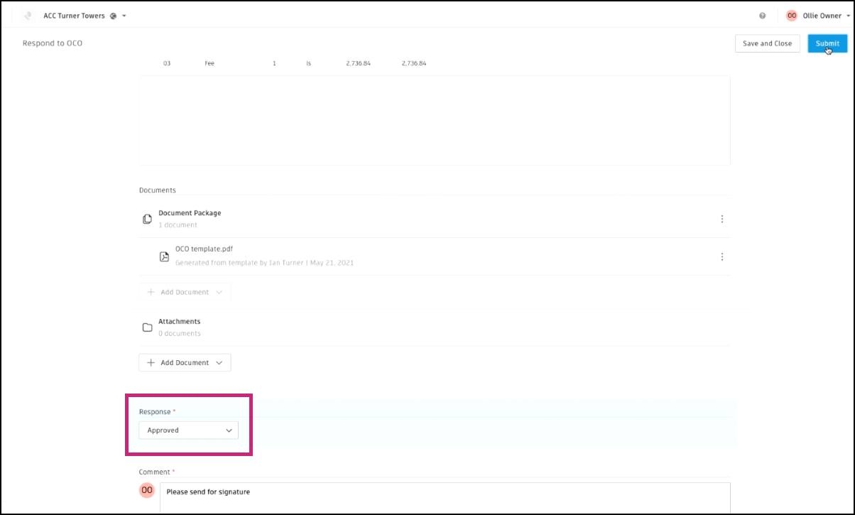 Eksempel på alternativer for eierrespons