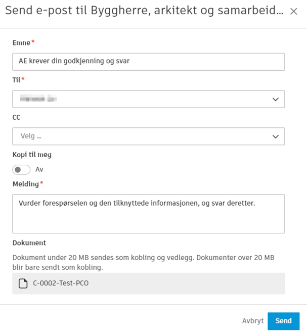 Send e-post til byggherre eksempel