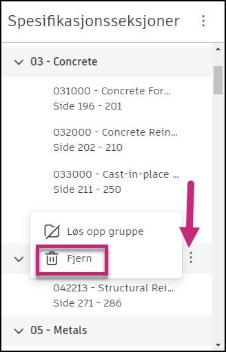 Fjern deler fra Mer-menyen