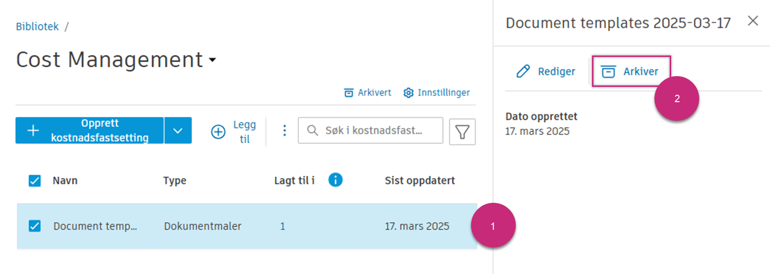 Arkiver  kostnadsfastsetting
