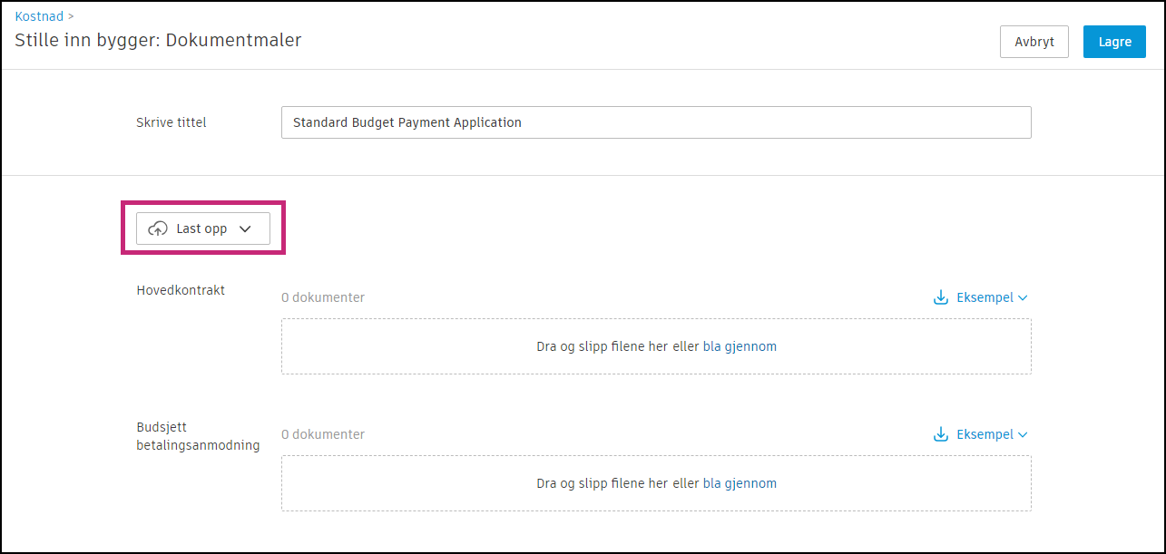 Last opp  kostnadsfastsetting