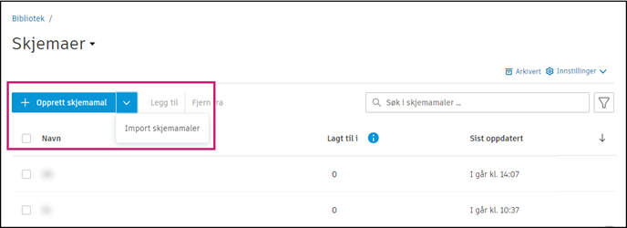 Opprett skjema mal i biblioteket