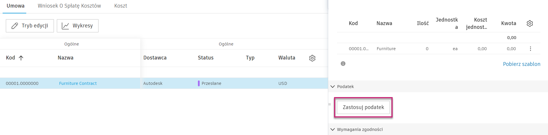 Stosowanie panelu szczegółów podatkowych