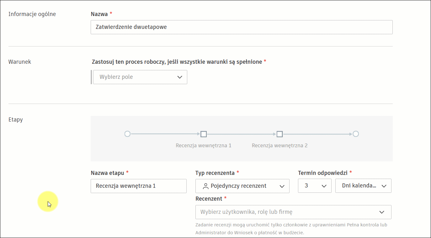 Przykład warunków zatwierdzenia