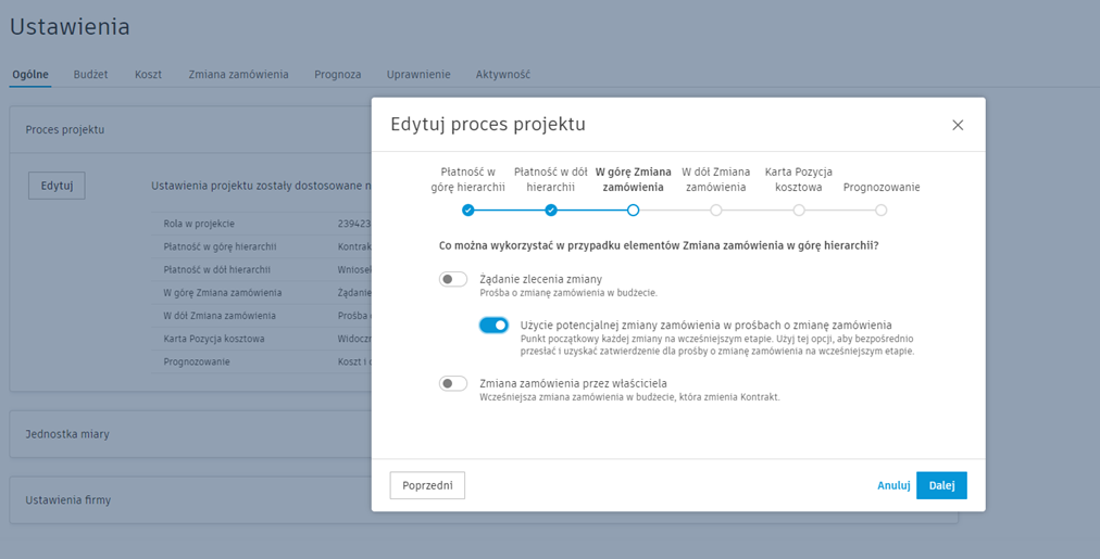 Ustawienie procesu projektu