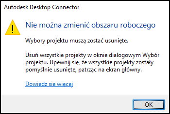 Nie można zmienić obszaru roboczego