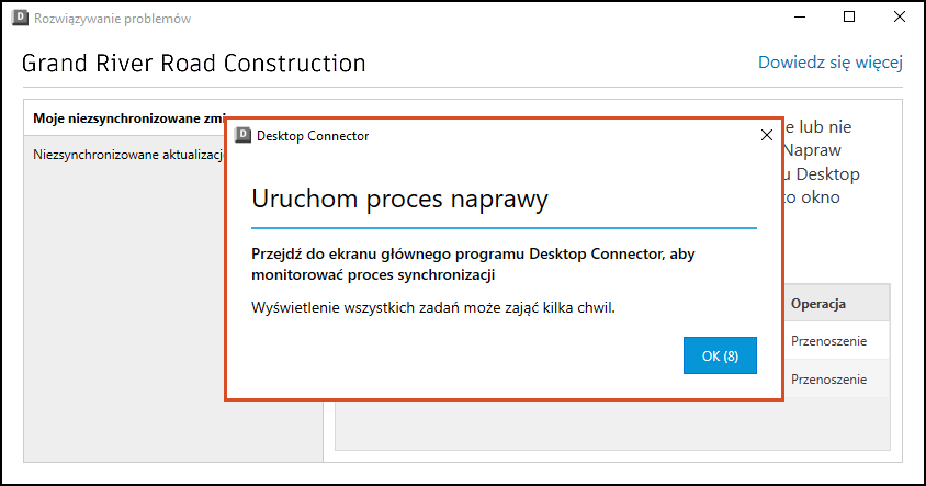 Powiadomienie o procesie naprawy w Narzędziu do rozwiązywania problemów
