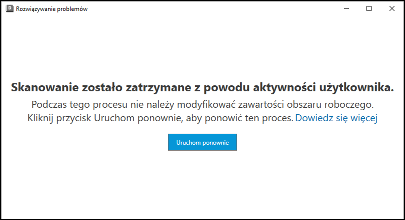 Powiadomienie o zatrzymaniu skanowania przez Narzędzie do rozwiązywania problemów