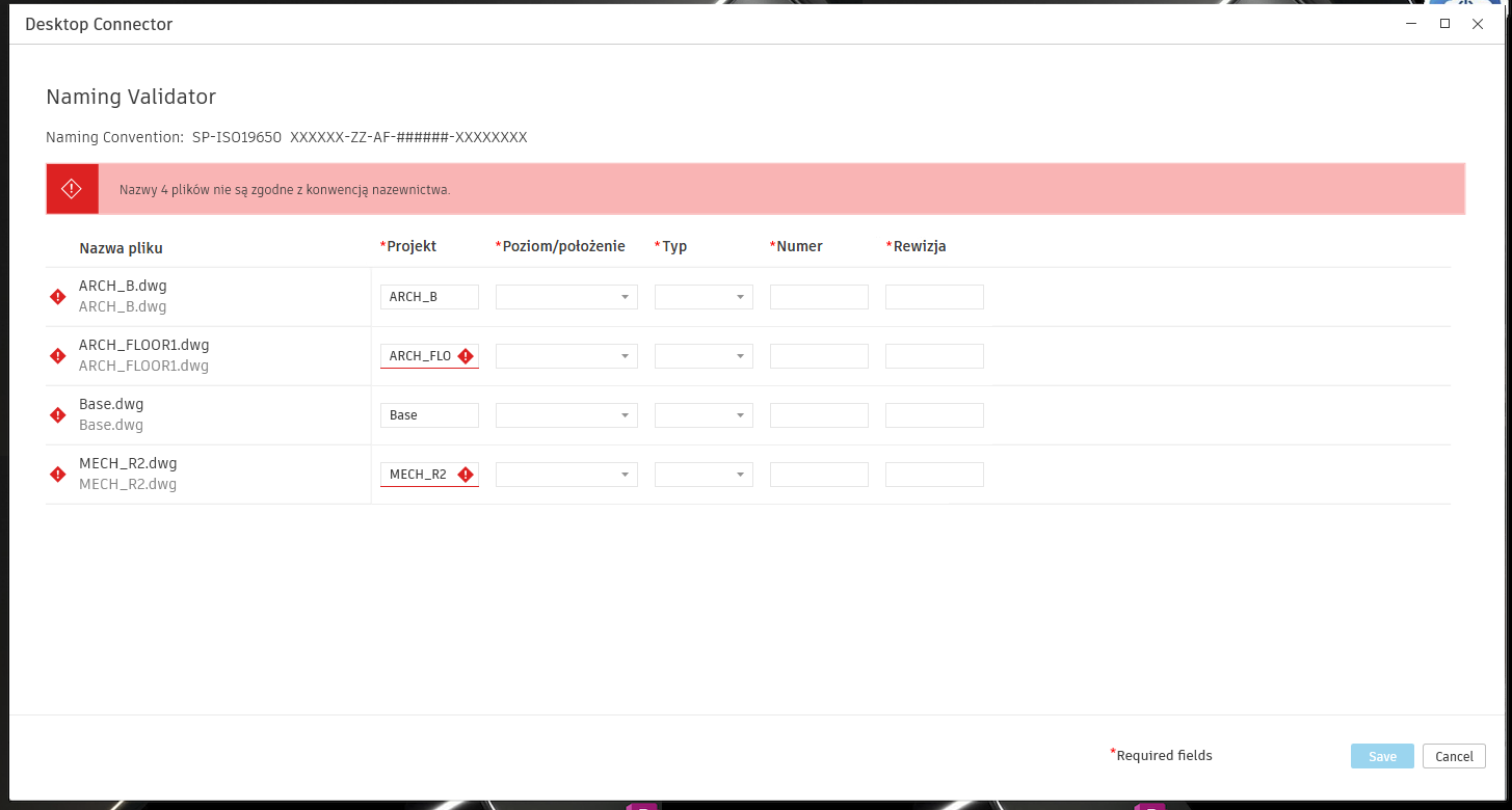 błędy Weryfikatora nazewnictwa