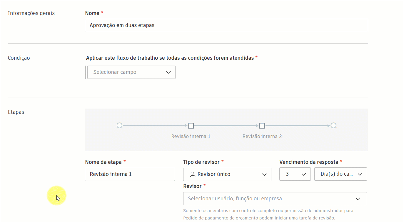 Exemplo de condições de aprovação