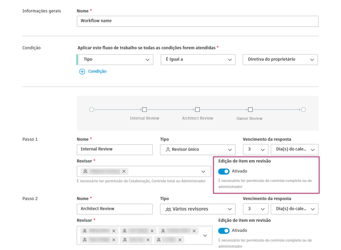 Configuração para fluxo de trabalho de aprovação de custos