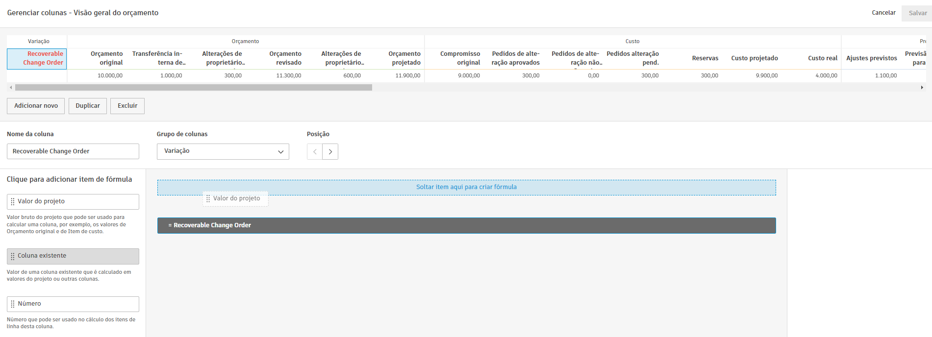 Criar uma nova coluna com itens de fórmula