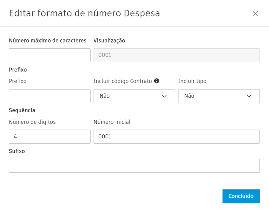 Caixa de diálogo Editar formato do número da despesa
