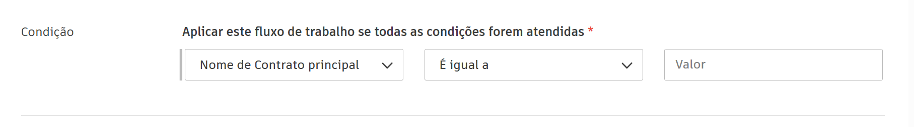 Configuração da condição do contrato principal