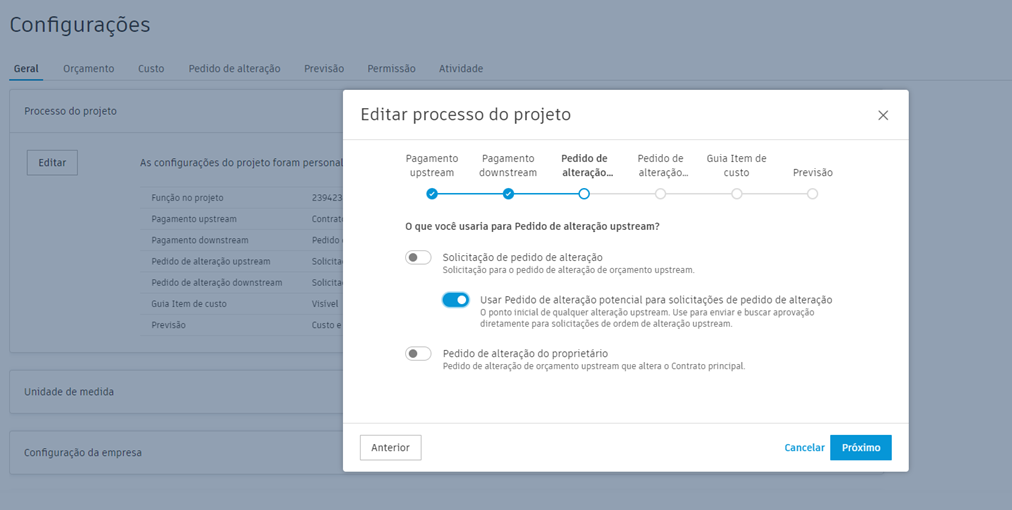 Configuração do processo do projeto