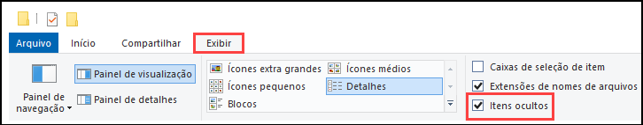 Exibir itens ocultos