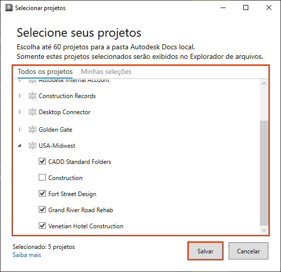 Selecionar projetos