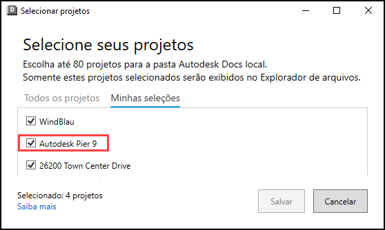 Selecione seus projetos