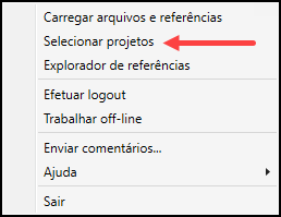 Caixa de diálogo para selecionar projetos