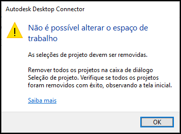Não é possível alterar o espaço de trabalho