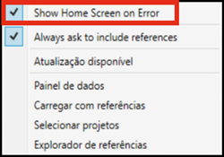 mostrar tela inicial em caso de erro