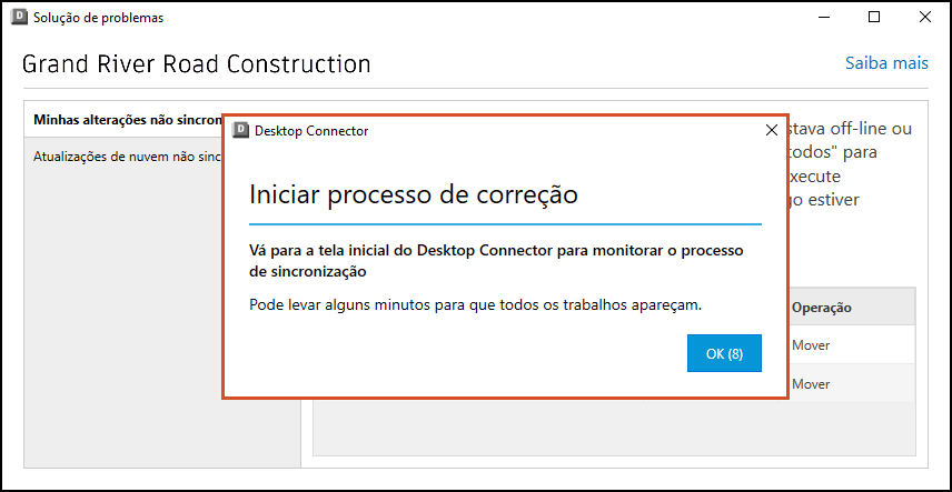 Notificação do processo de correção da ferramenta de solução de problemas
