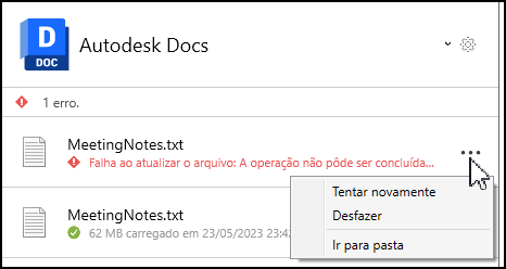 Opções do menu de conflito