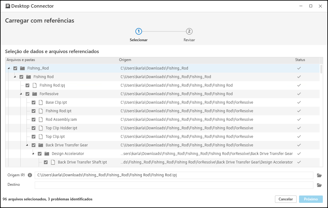 Ferramenta Carregar arquivos com referências