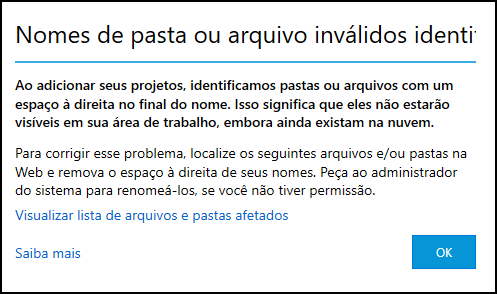 Mensagem de espaço em branco à esquerda DC