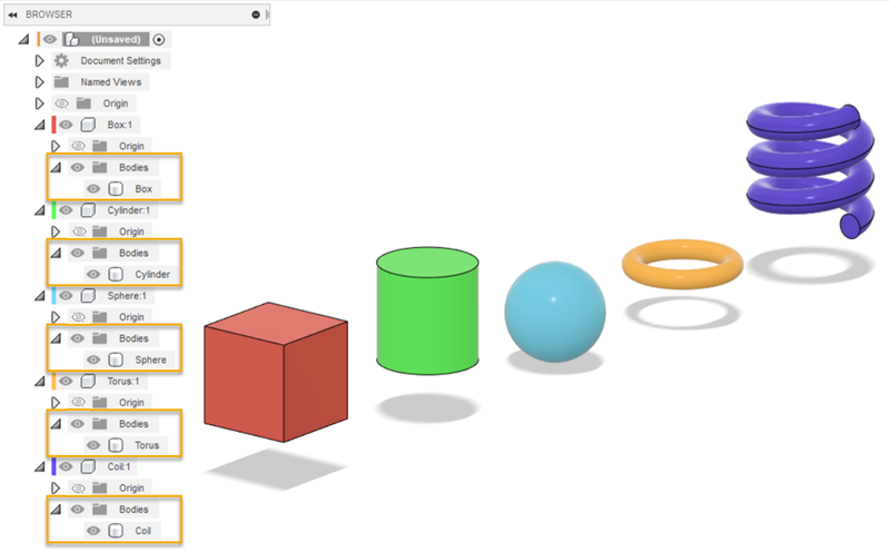 exemplo de vários corpos em componentes separados