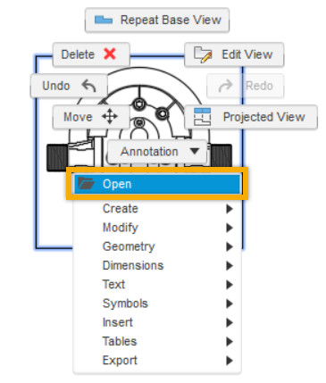 abrir a partir da vista de desenho