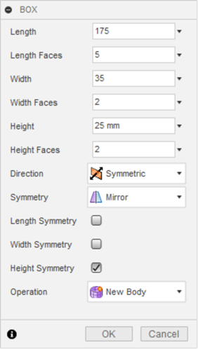 Formulário T-Spline de tela e caixa