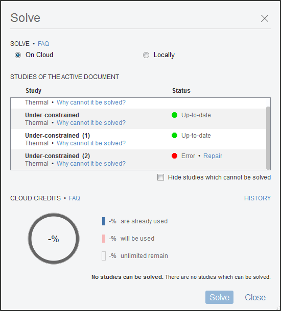 caixa de diálogo resolver - sub-restringido