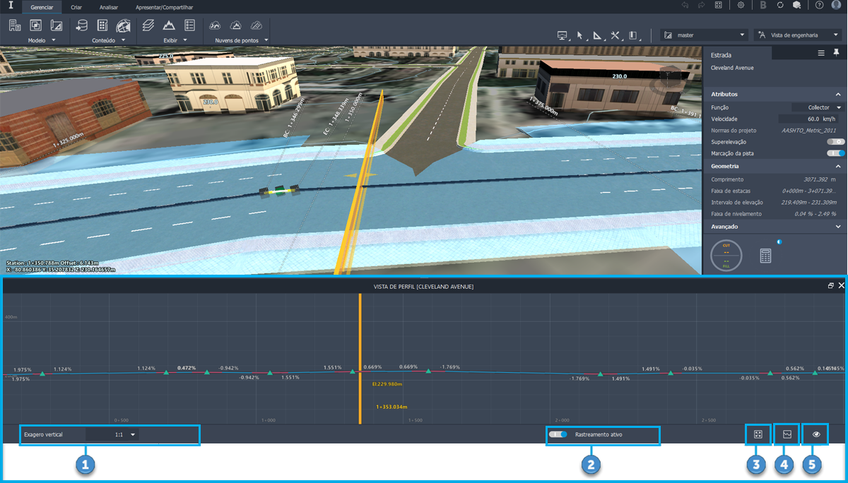 Painel Gráfico do perfil longitudinal