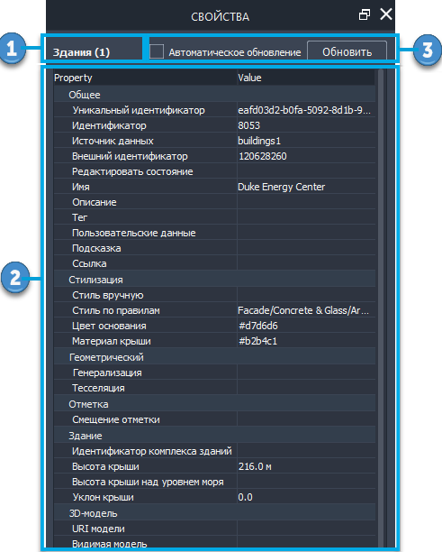 палитра свойств