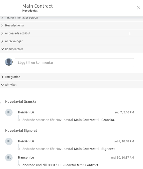 Vyn över huvudavtalets aktiviteter