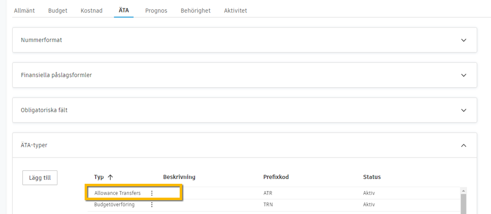 Inställning av ändringsbeställningstyp som visar konfigurationen för ersättningsöverföringar