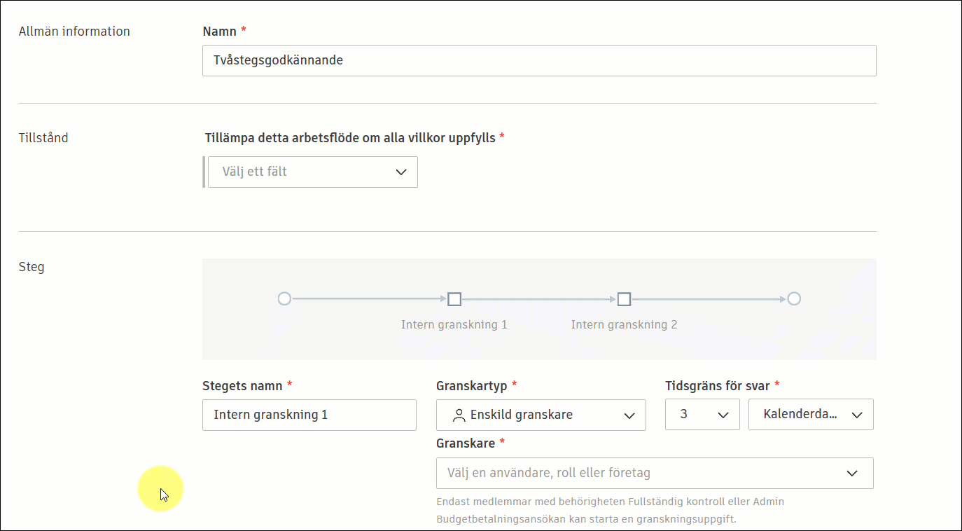 Exempel på villkor för godkännande