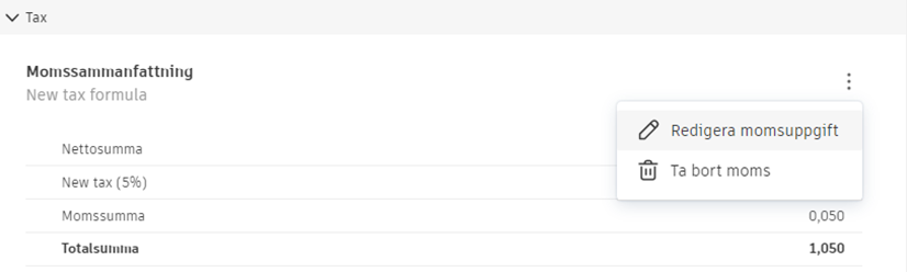 Kostnad Moms Mer-meny