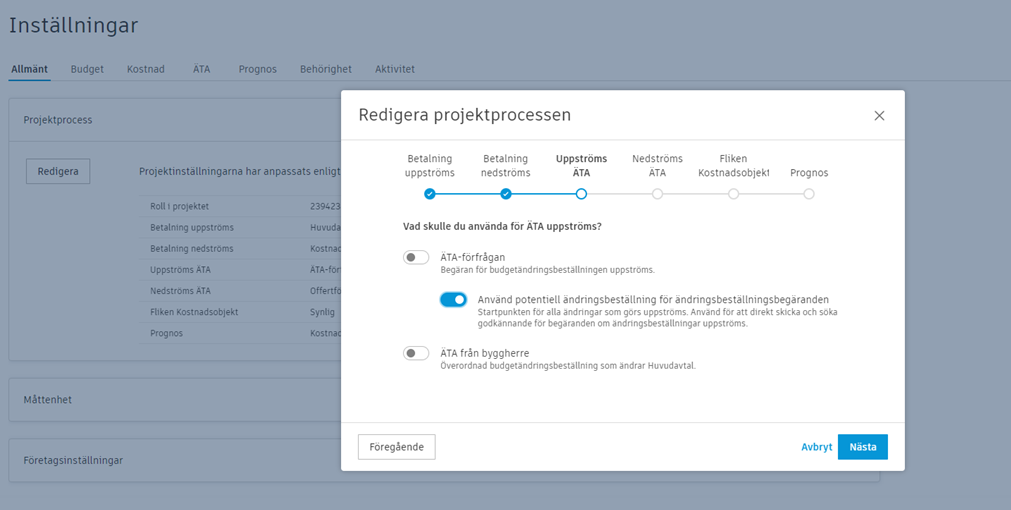 Inställning för projektprocess