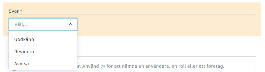 Listruta med svarsalternativ