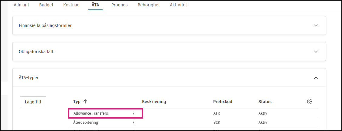 Inställning av ändringsbeställningstyp som visar konfigurationen för ersättningsöverföringar